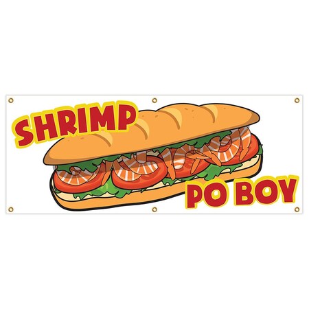 Signmission Shrimp Po Boy Banner Heavy Duty 13 Oz Vinyl with Grommets Single Sided B-72 Shrimp Po Boy